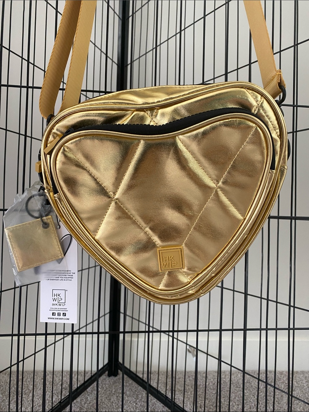 NWT IHKWIP x Shawn Killinger Gold Foil Quilted Heart Crossbody Bag